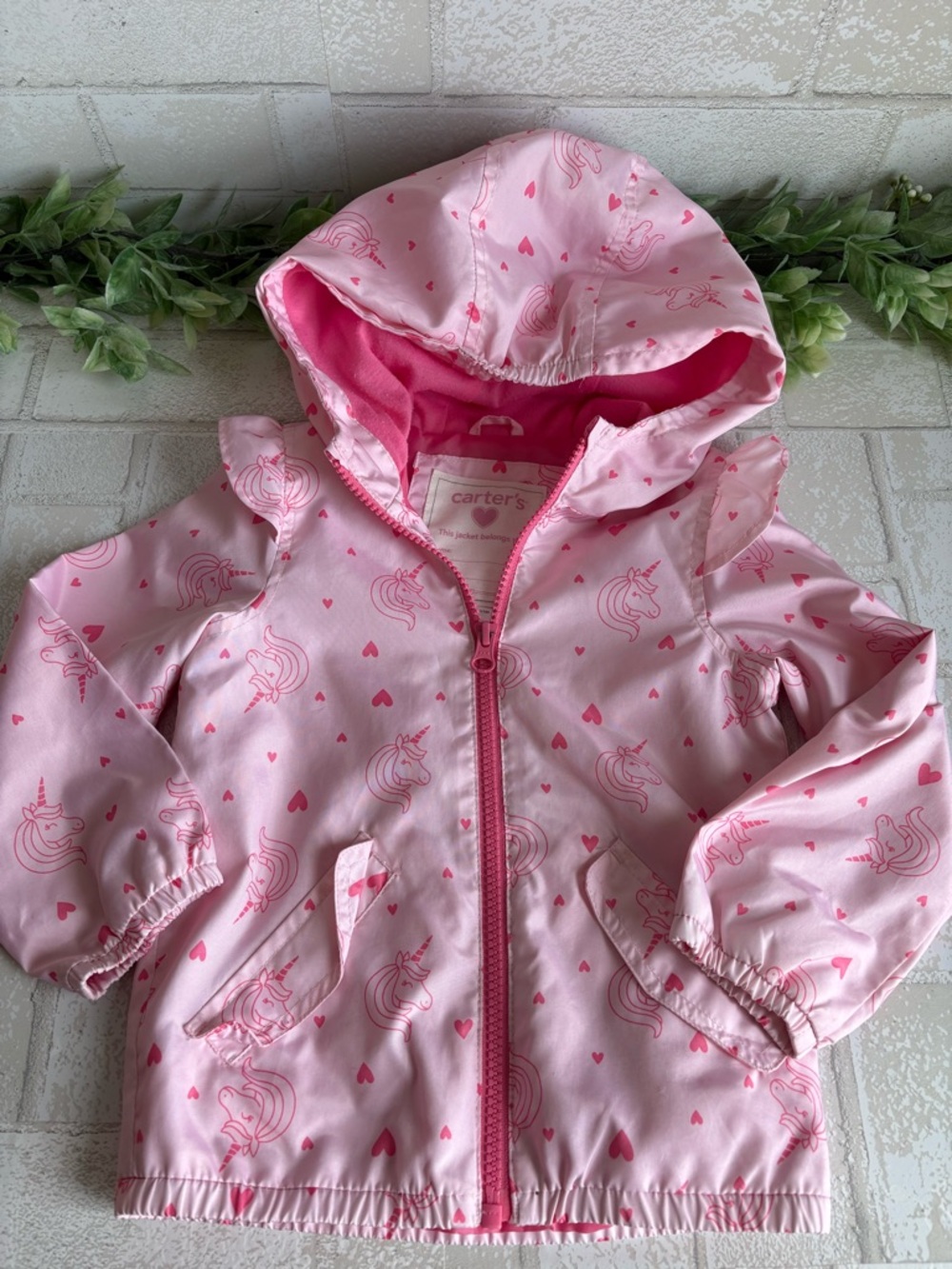 Vintage Carter's Pink Unicorn Hooded Rain Jacket girls 2T